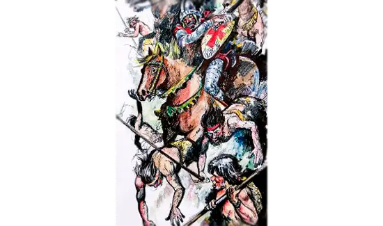 Repliegue de los invasores tras derrotar a los guanches en Acentejo 5 de diciembre de 1496